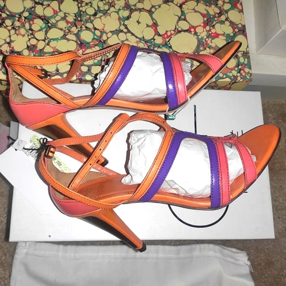 GF Ferre Multicolor Leather Metal Heel Sandals Pumps